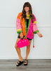 POL Green/Pink Multi Print Kimono Jacket (OS)