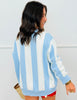 Queen Of Sparkles Blue, White & Red Striped Card Logo Sweater (Reg. & Plus)