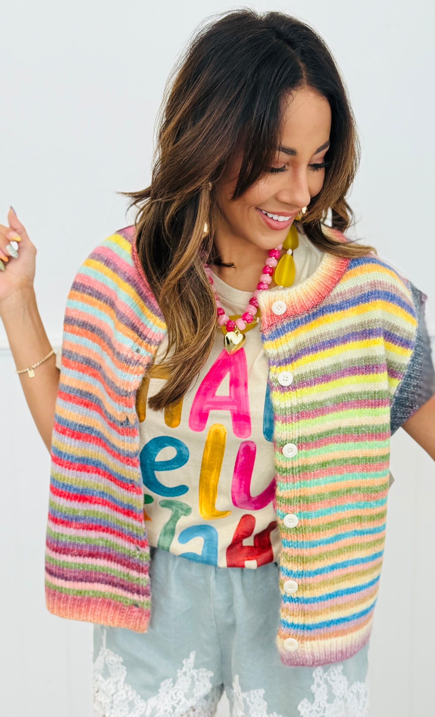 Multi Striped Button Up Sweater Vest (Reg.)