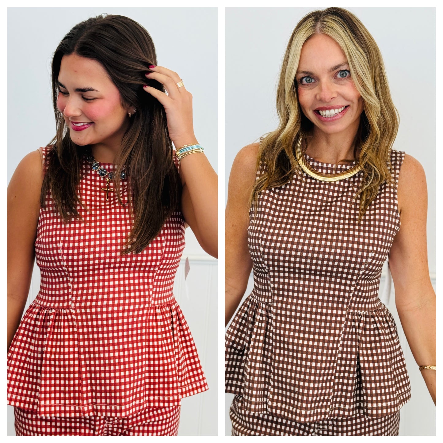 Gingham Peplum Sleeveless Top (Reg.) - 2 Colors
