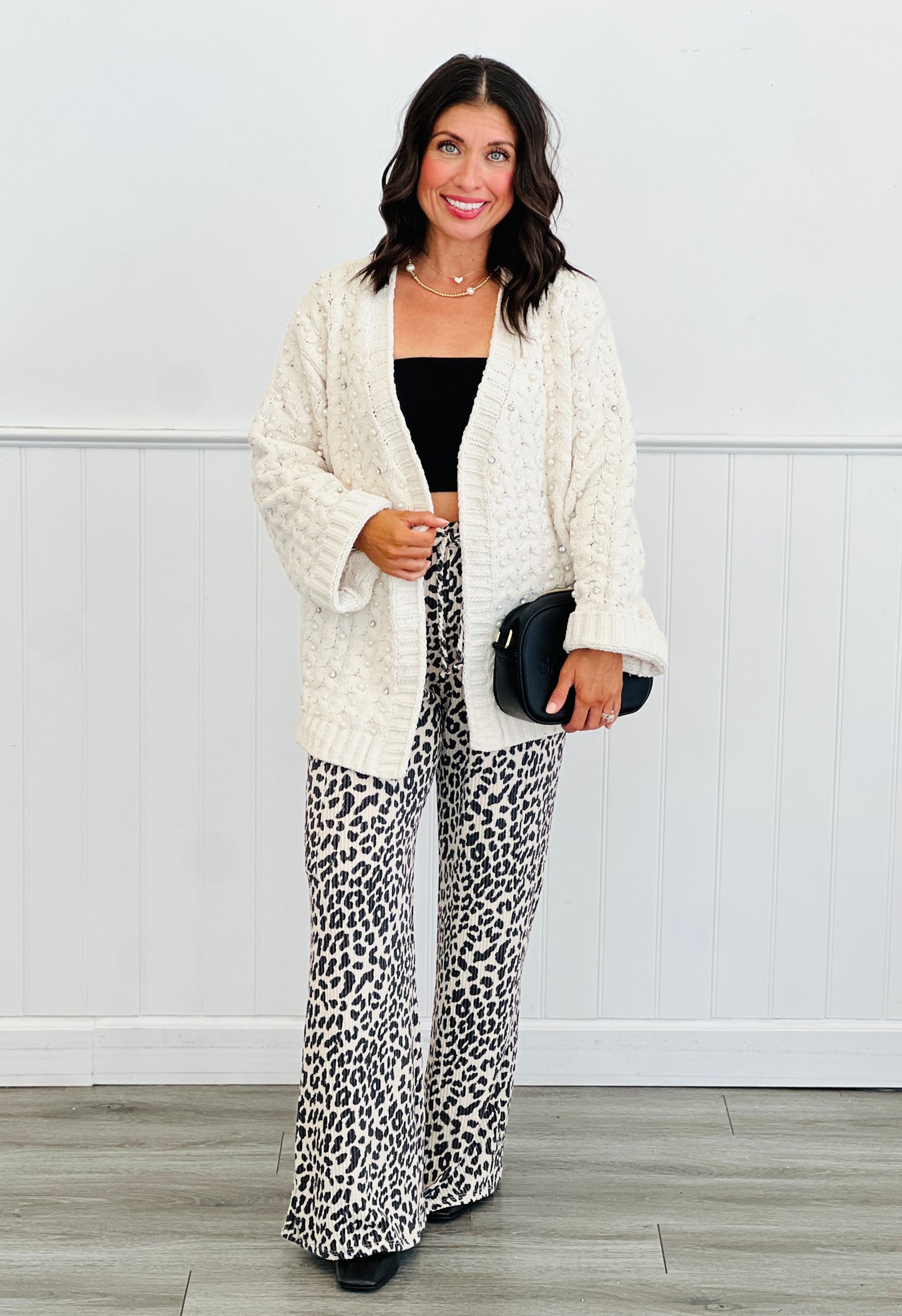 POL Powder Cream Chenille Pearl Studded Sweater Cardigan (Reg.)
