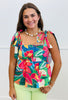 Red Multi Printed Self Tie Blouse (Reg. and Plus)