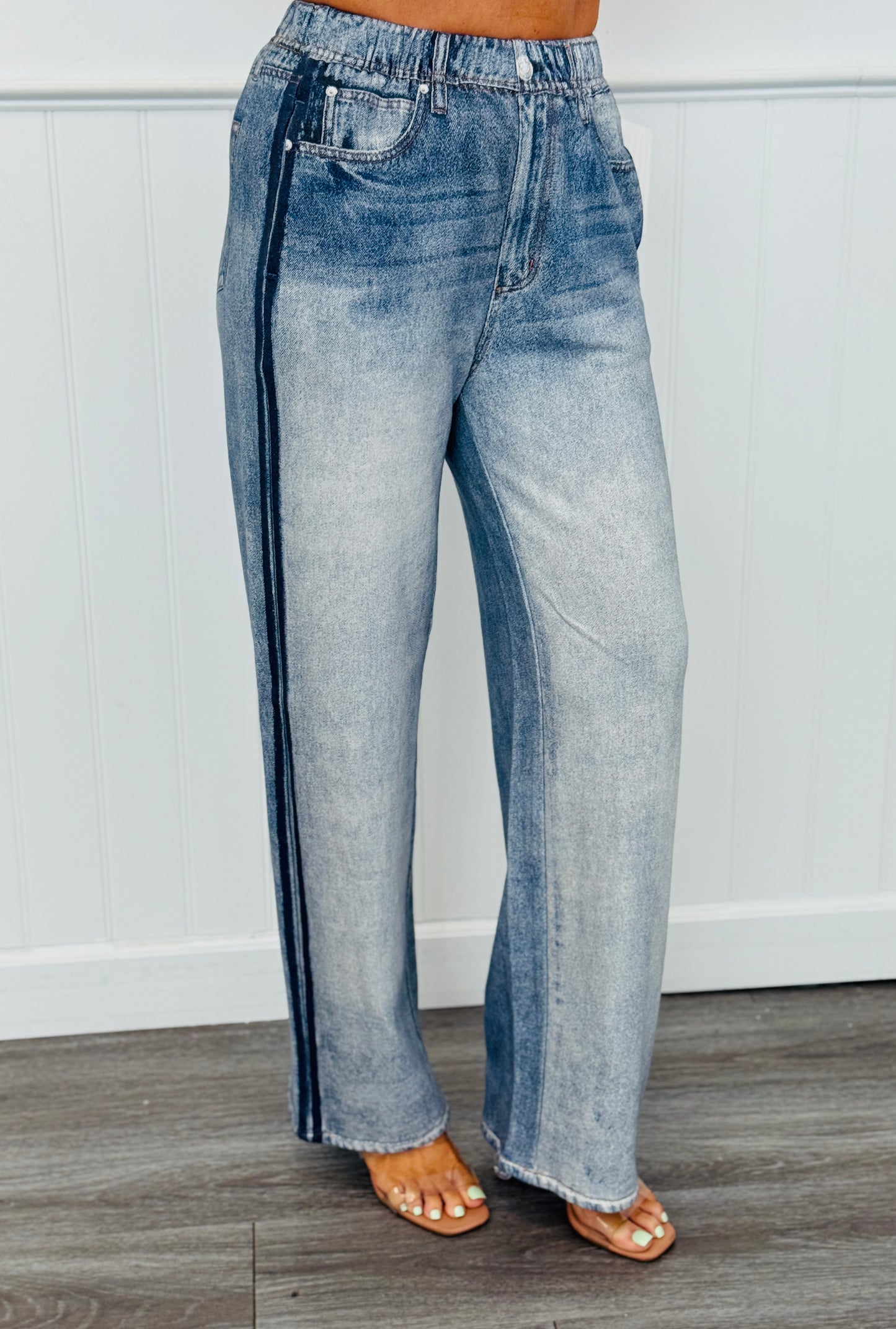 Faux Denim Double Side Line Pants (Reg.)