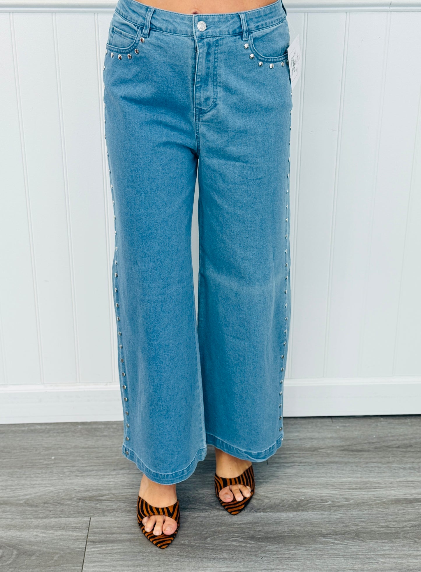 Light Blue Studded Ankle Pants (Reg.)