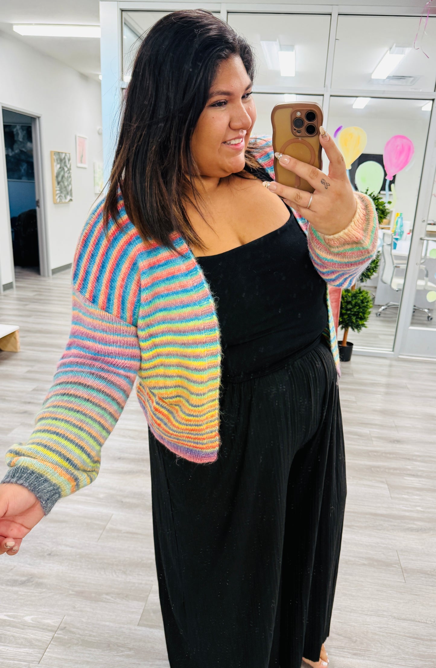 Rainbow Striped Long Sleeve Cardigan (Reg.)