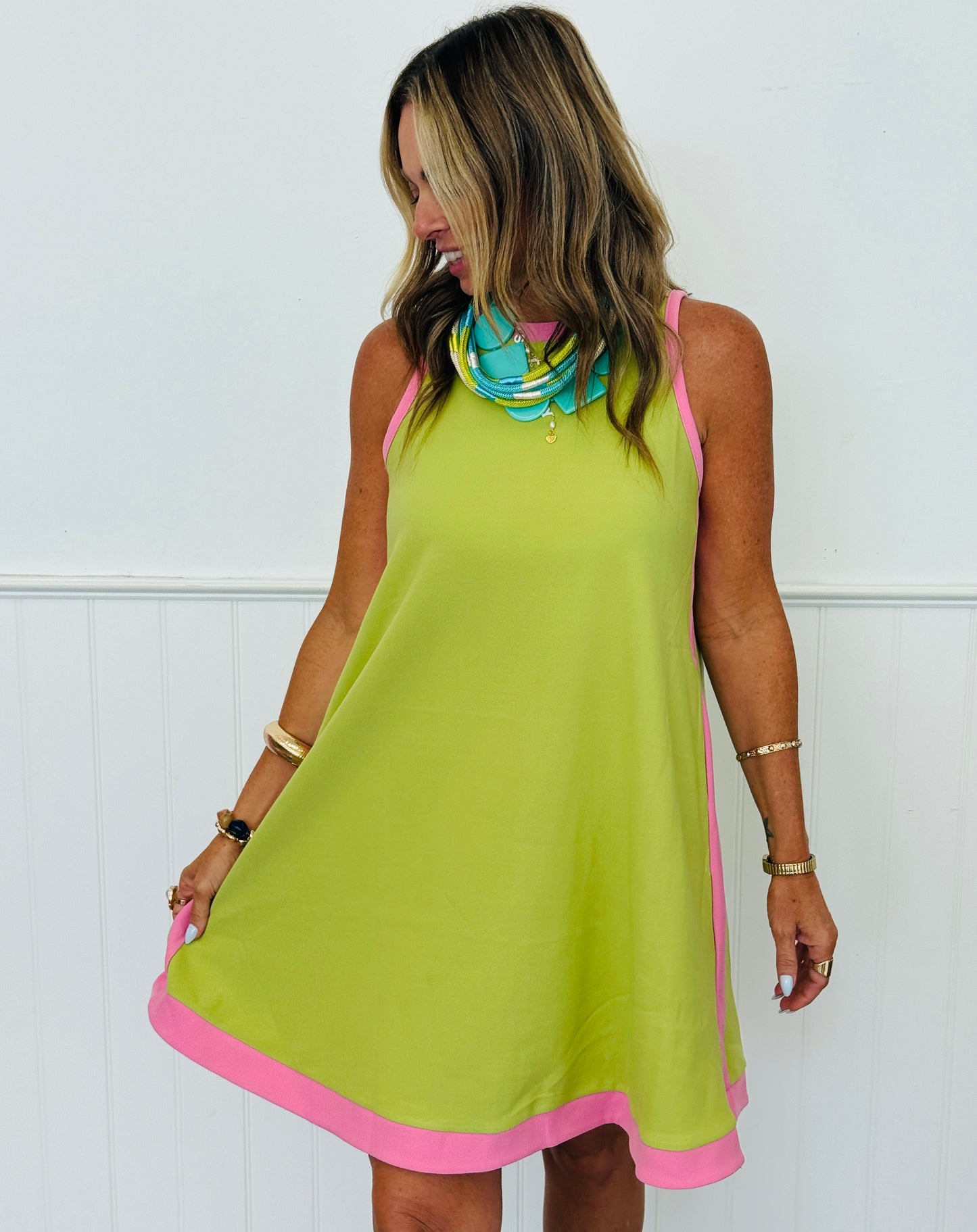 Lime Contrast Band  Mini Dress (Reg.)