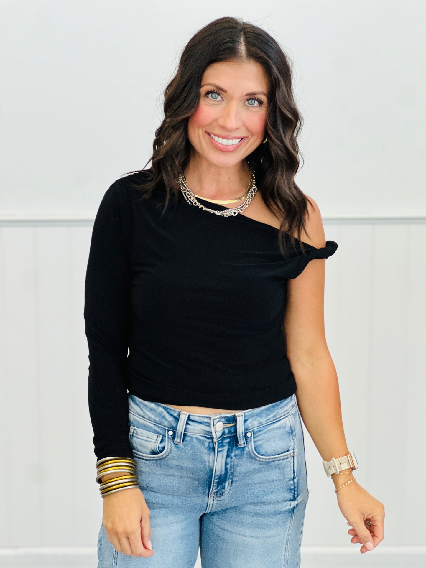 Fitted One Shoulder Long Sleeve Top (Reg.) - 6 Colors