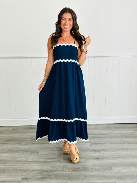 Navy Babydoll Maxi Dress (Reg & Plus)