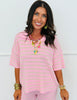 Pink Textured Stripe Top & Pant Set (Reg.)