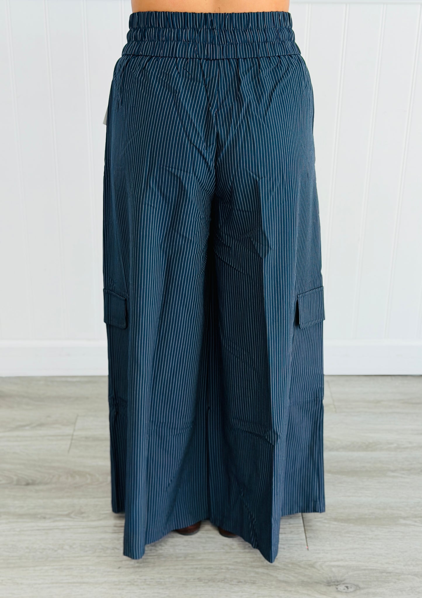 Navy Pinstripe Wide Leg Cargo Pants (Reg & Plus)
