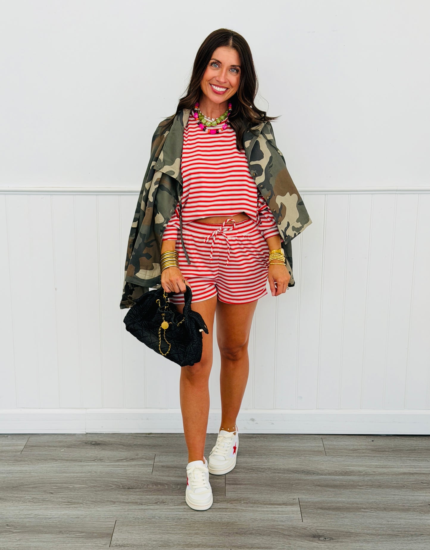 Red Striped Lounge Shorts Set (Reg and Plus)