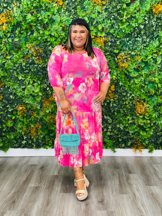 Pink Passion Floral Midi Dress (Reg & Plus)