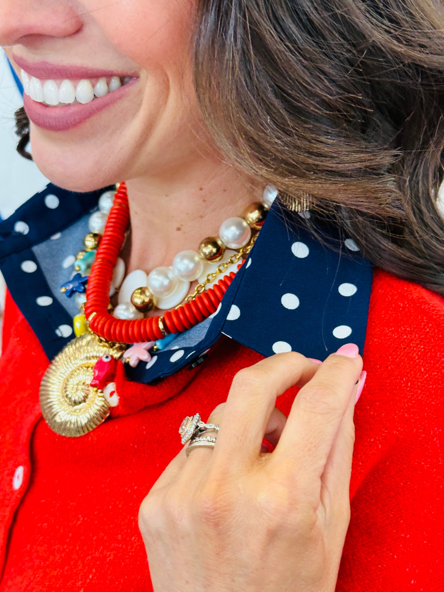 Navy & White Polka Dot Collar