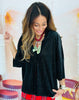 Black Prim Button Up Velvet Top (Reg. and Plus)