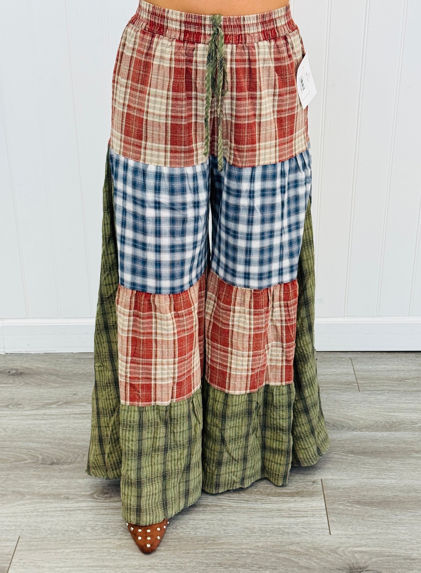Olive Combo Patchwork Flowy Pants (Reg. and Plus)