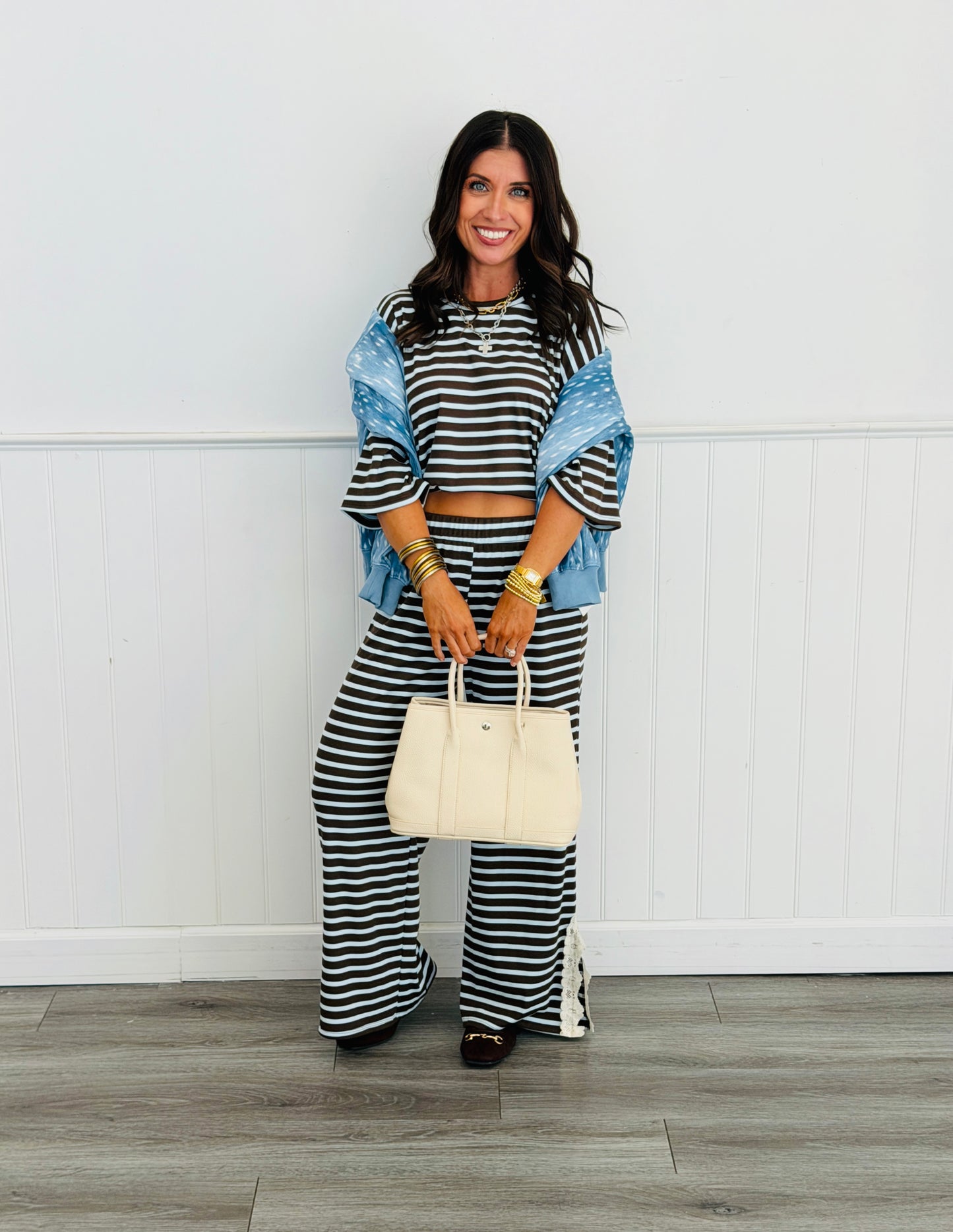Striped Lace Side Slit Top (Reg. and Plus) - 6 Colors
