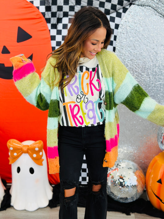 POL Green Multi Stripe Mohair Sweater Cardigan (Reg.)