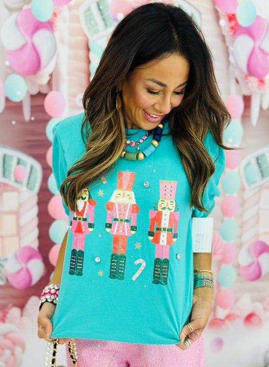 Mint Nutcrackers Puff Sleeve Top (Reg. and Plus)