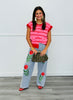 Striped Short Sleeve Button Up Sweater (Reg.) - 2 Colors