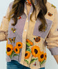 Queen Of Sparkles Striped Butterfly & Sunflower Button Up Top (Reg. and Plus)