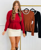 Pearl Detail Neckline Long Sleeve Top (Reg.) - 3 Colors