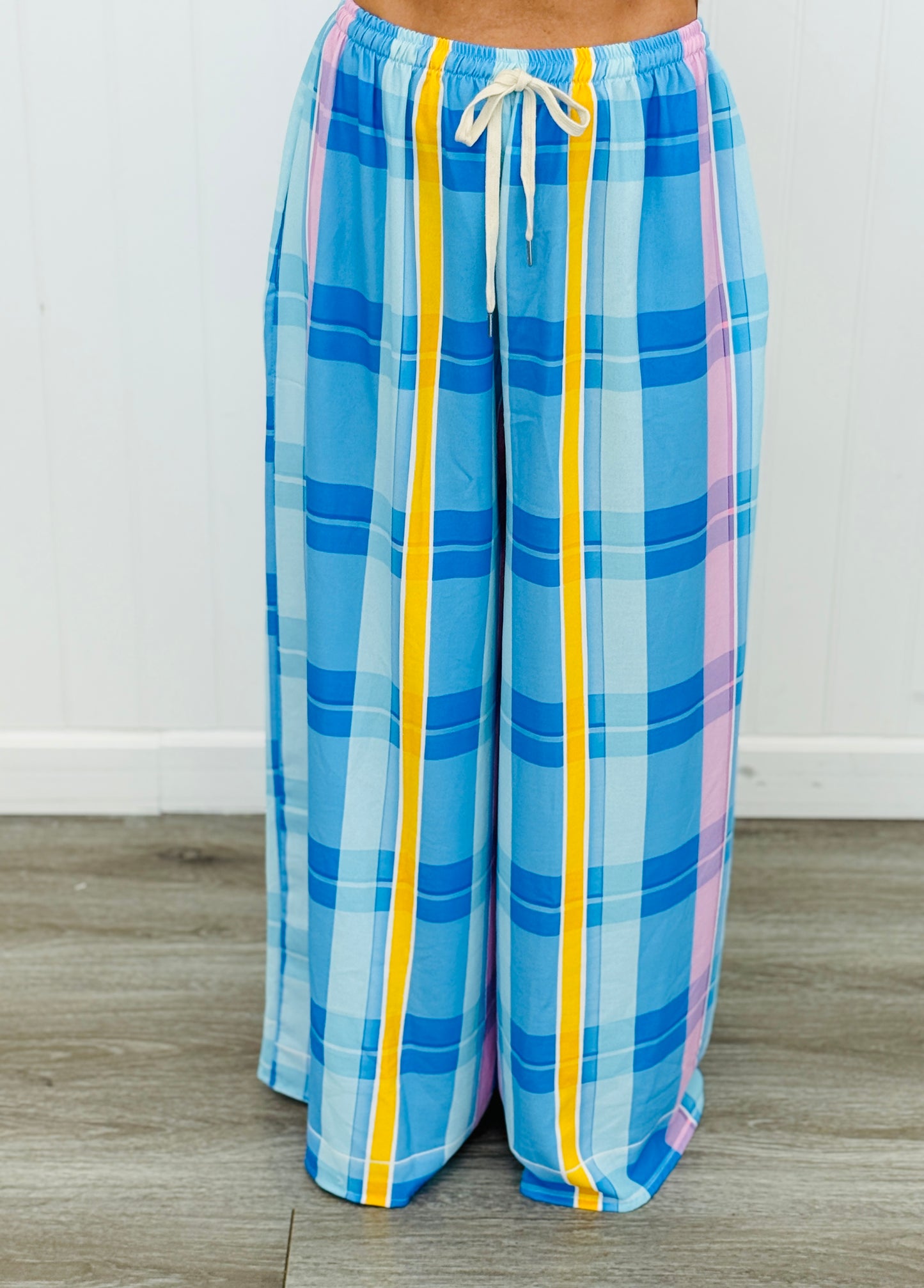 Blue Multi Plaid Palazzo Pants (One Size)