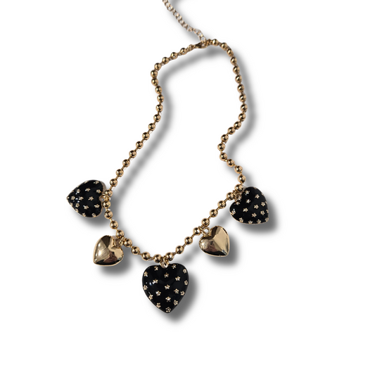 Black Enamel Hearts Necklace