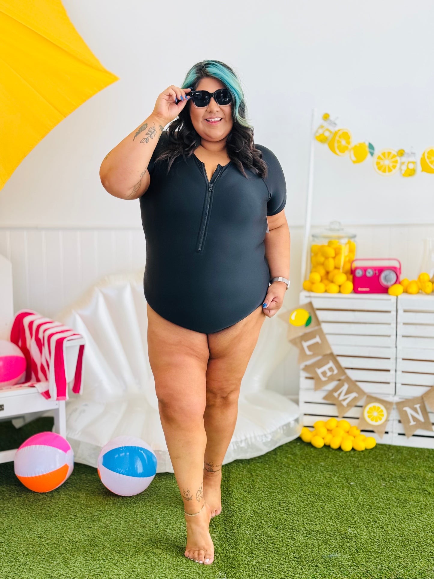 Black Zip Up Swimsuit (Reg & Plus)