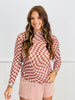 Mocha Mousse Checker Mesh Long Sleeve Top (Reg & Plus)