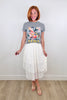 Cream Shark Bite Hem Midi Skirt (Reg & Plus)