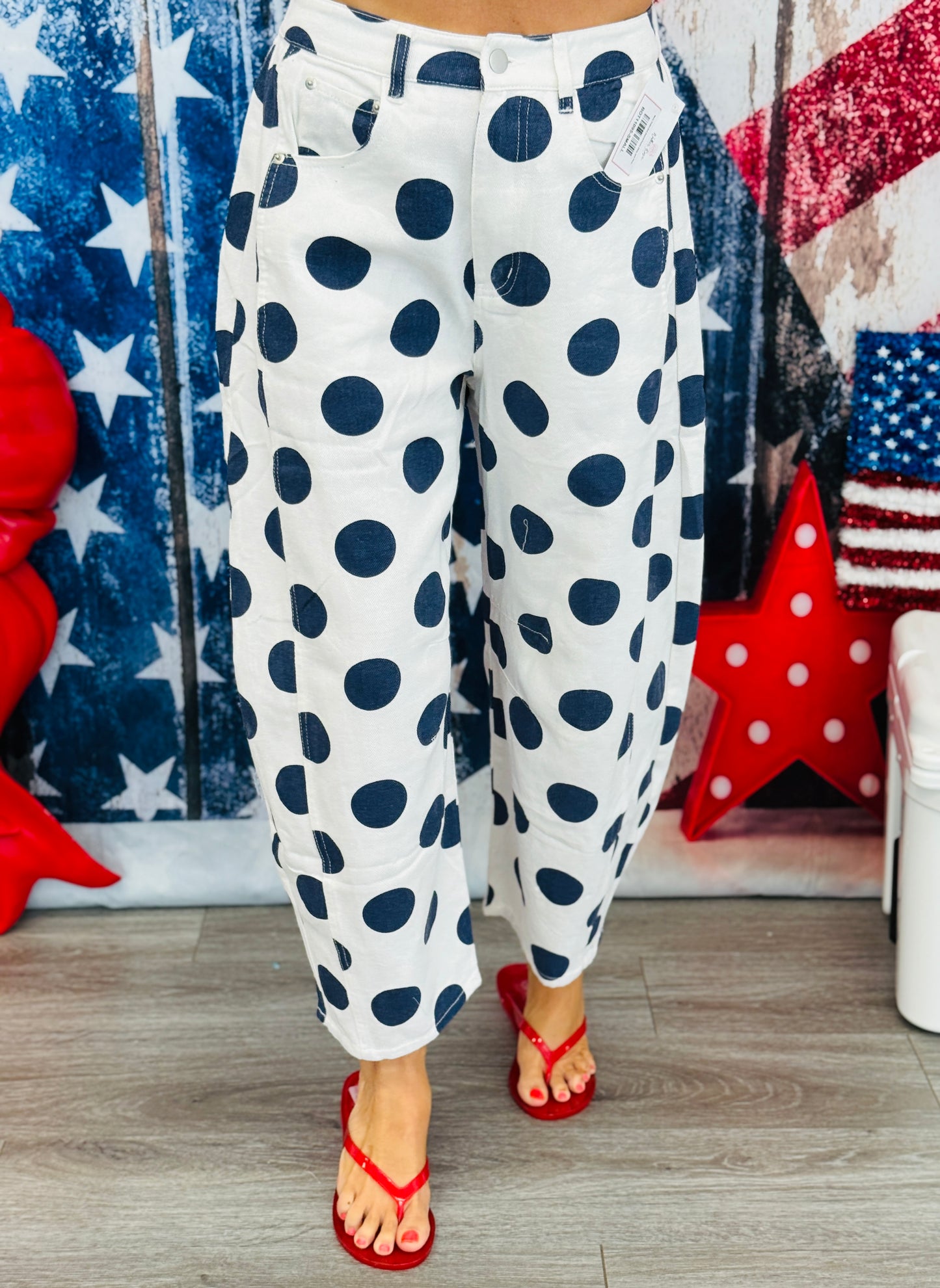 Navy Polka Dot Barrel Pants (Reg. and Plus)