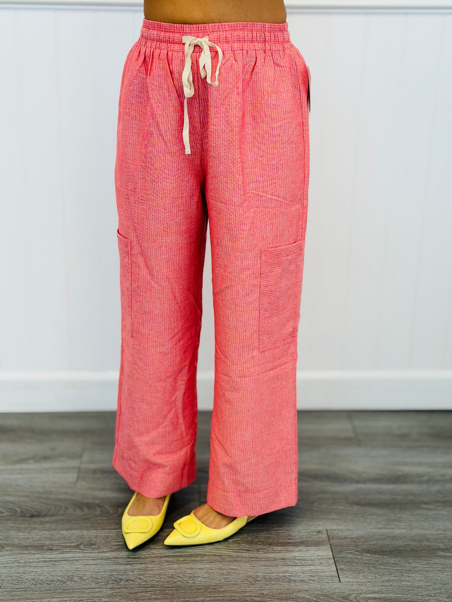 Coral Pink Pinstripe Wide Leg Crop Pants (Reg & Plus)