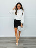 White Sash Detail Back Zipper Blouse (Reg.)