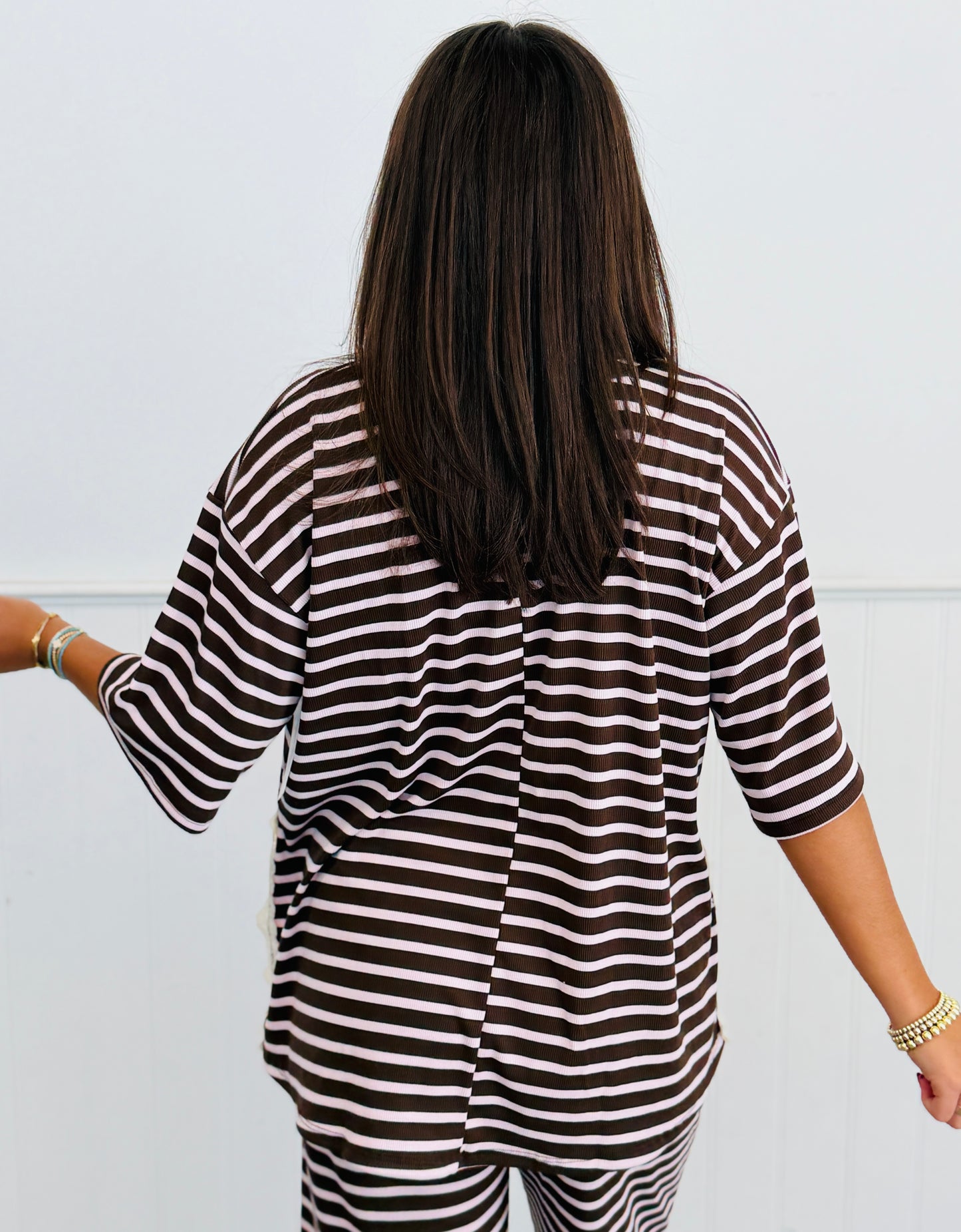 Striped Lace Side Slit Top (Reg. and Plus) - 6 Colors