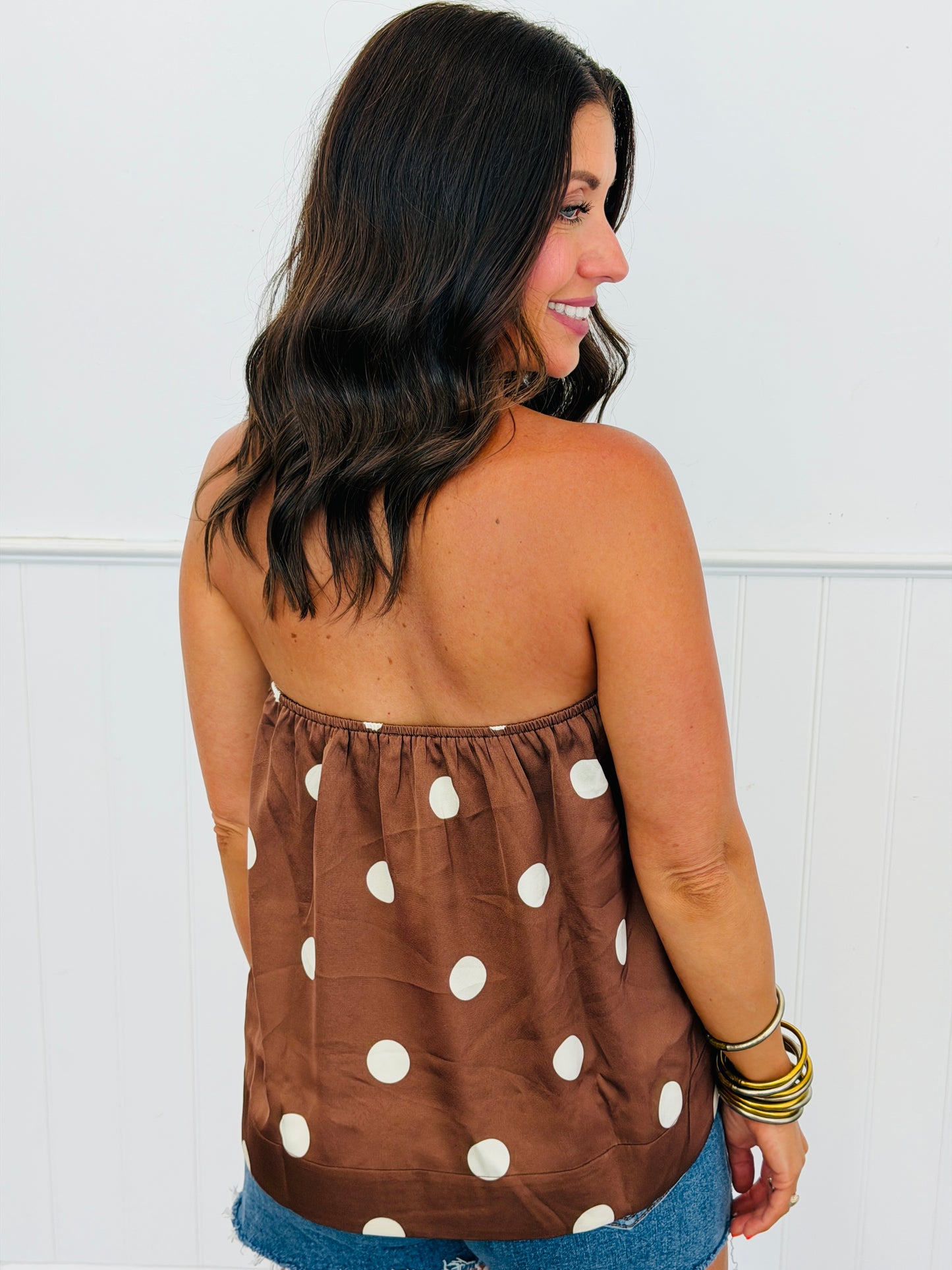 Brown Polka Dot Strapless Blouse (Reg.)