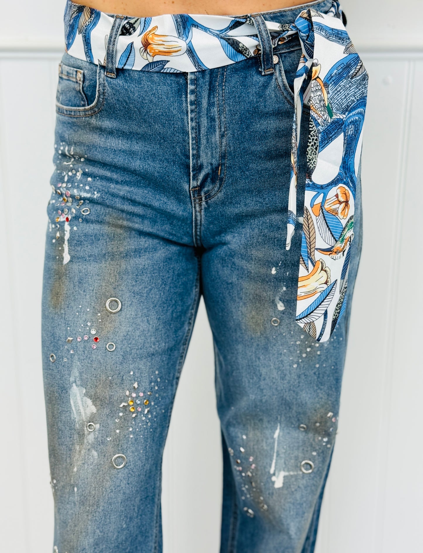 Denim Rhinestone Studded Pants (Reg.)