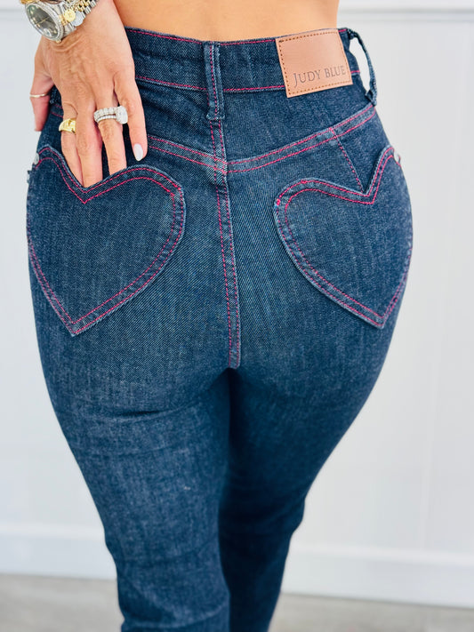 Judy Blue Hold On Tight Heart Pocket Skinny Jeans (Reg. and Plus)