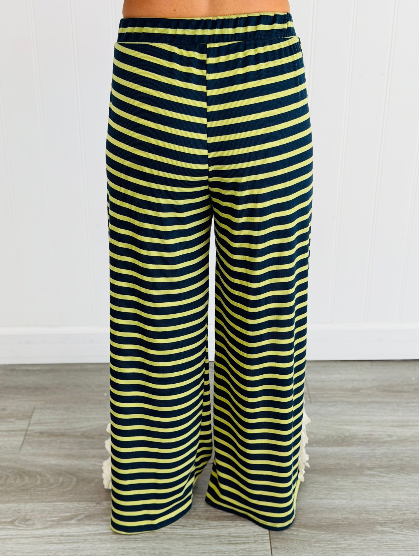 Striped Lace Side Slit Pants (Reg. and Plus) - 6 Colors