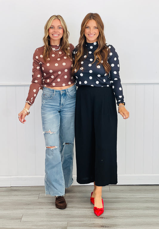 Polka Dot Long Sleeve Top (Reg. and Plus) - 2 Colors