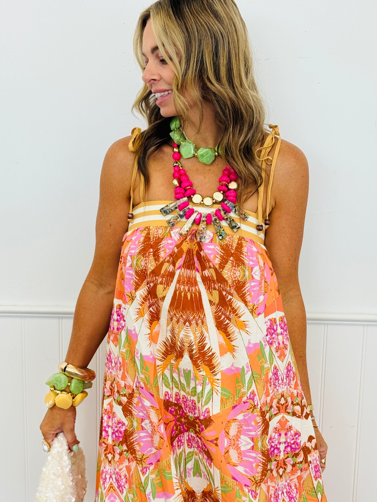 Orange/Pink Printed Maxi Dress (Reg.)
