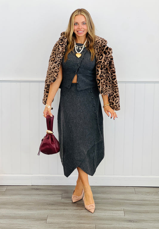 Charcoal Sleeveless Sweater & Midi Skirt Set (Reg.)