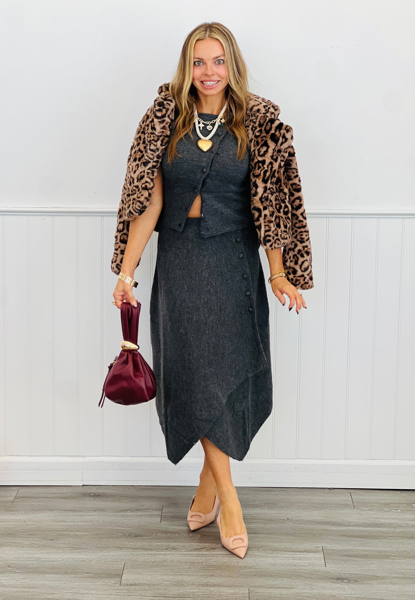 Charcoal Sleeveless Sweater & Midi Skirt Set (Reg.)