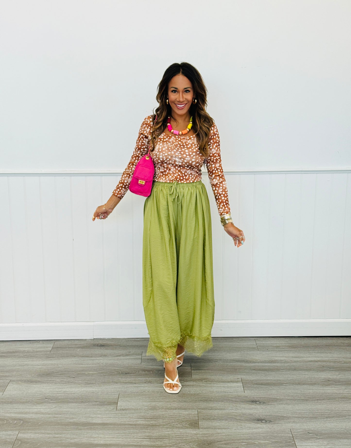 Crinkled Lace Trim Pants (Reg & Plus)- 2 Colors