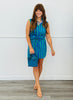 Green Stripe Ruffle Neck Mini Dress (Reg.)