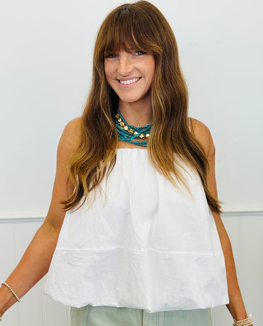Off White Strappy Bubble Hem Cami Top (Reg & Plus)