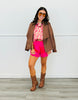 Hot Pink Lace Hem Satin Shorts (Reg.)