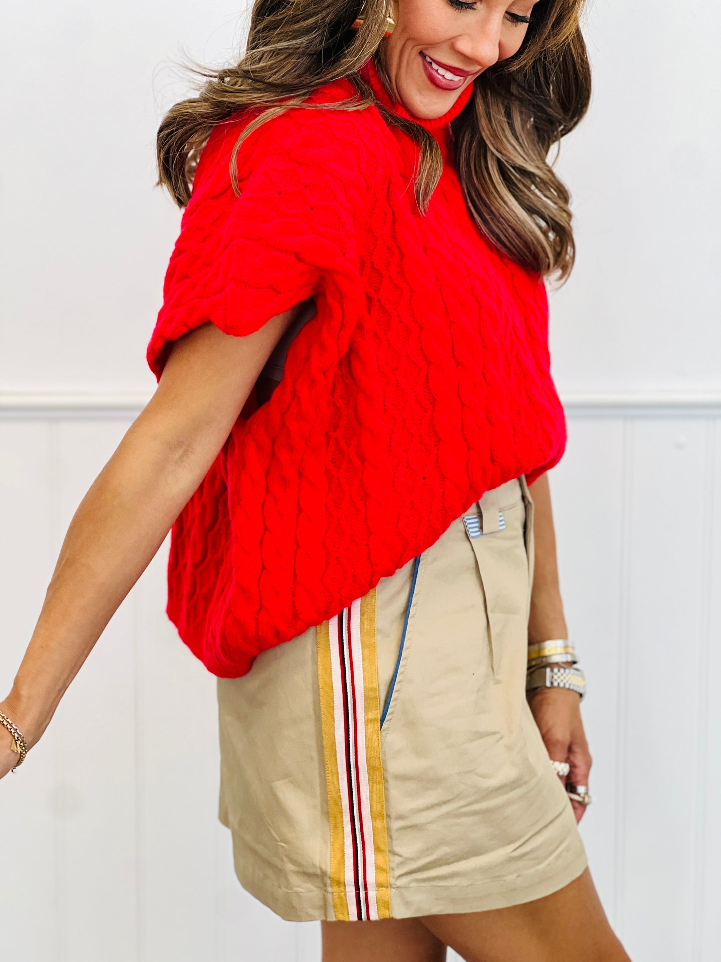 Cable Knit Short Sleeve Sweater Top (Reg & Plus)-2 Colors