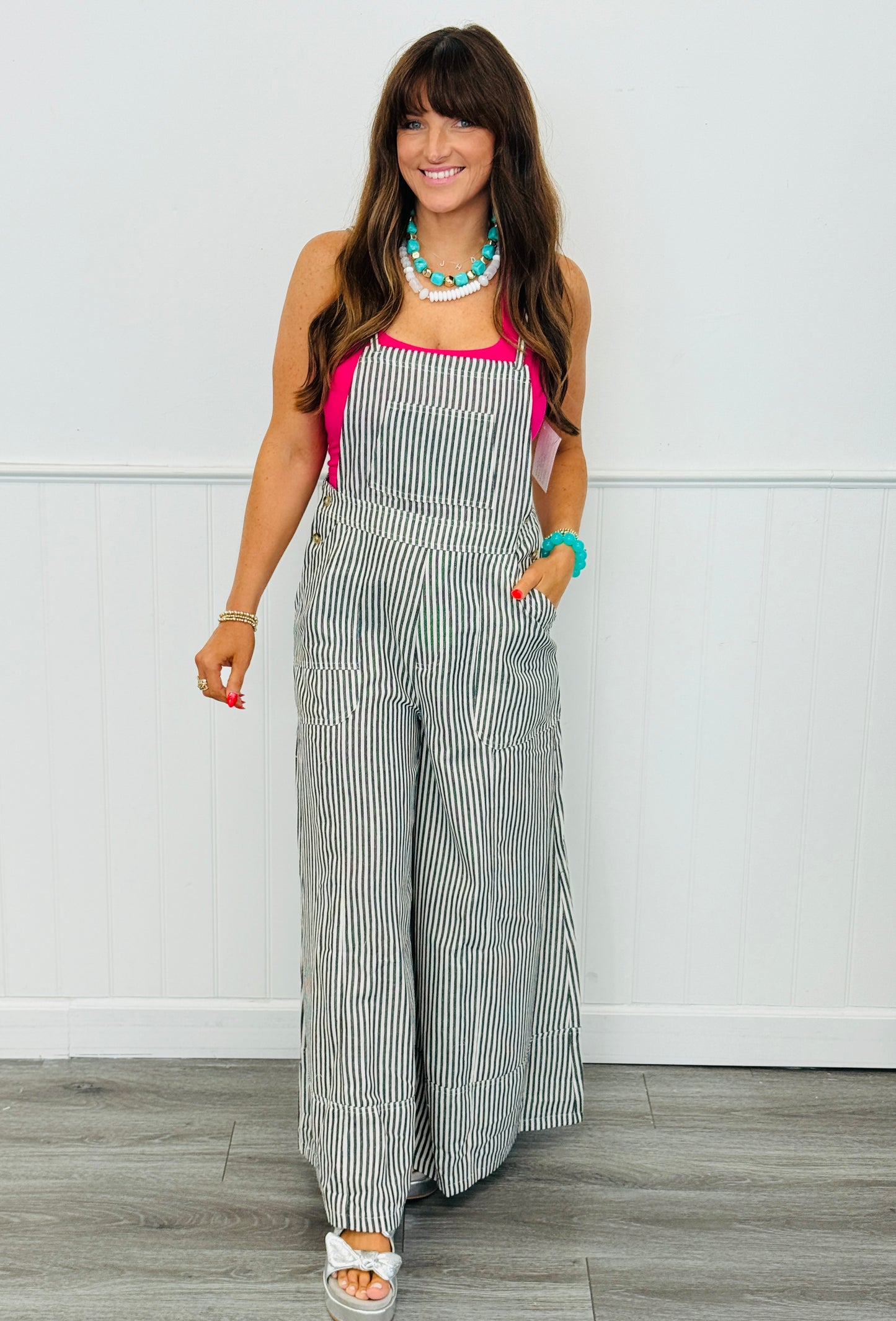 Black Stripe Wide Leg Overall Jumpsuit (Reg.)