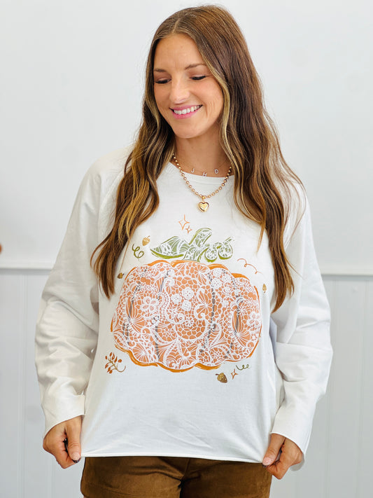 Lace Pumpkin Long Sleeve Graphic Tee (Reg. and Plus)