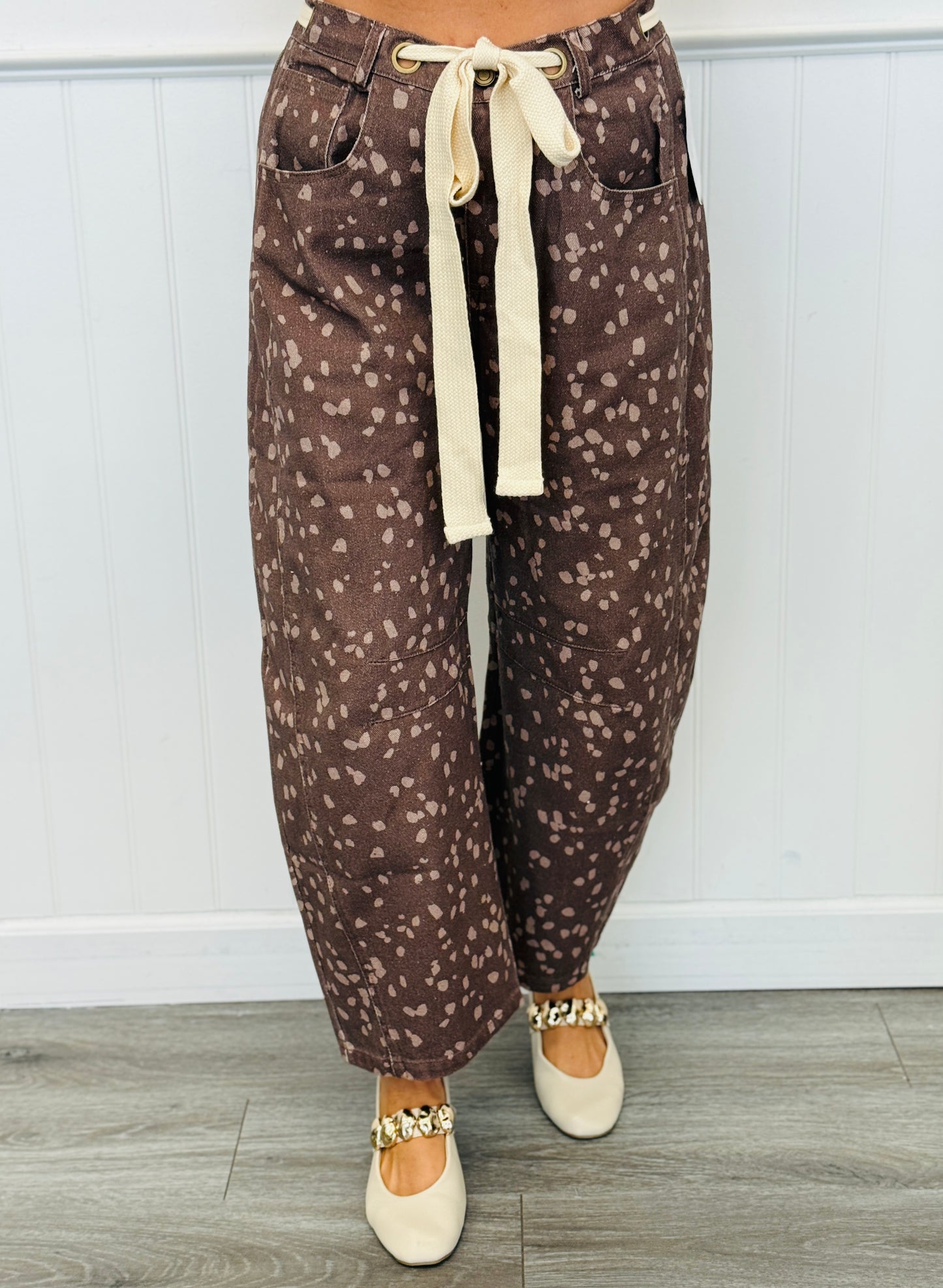 Dark Brown Bambi Print Barrel Pants (Reg.)